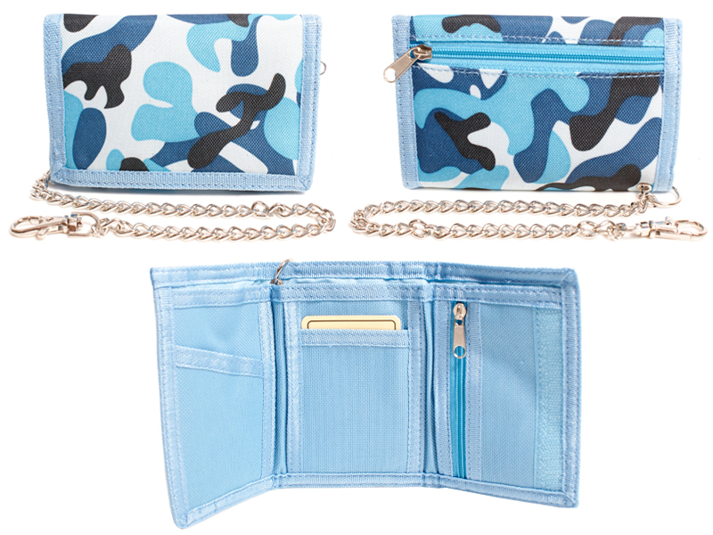 (image for) 8004 BLUE Camouflage Print Trifold Wallet with Chain